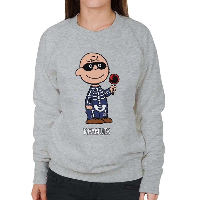 Peanuts Halloween Skeleton Charlie Brown Women's Sweatshirt Zip Hoodie Drawstring Kangaroo Pocket