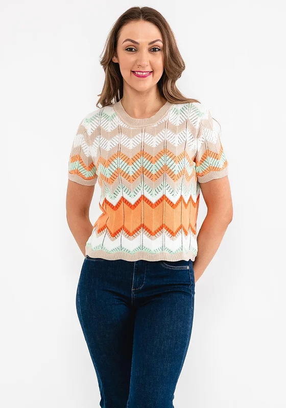 Seventy1 One Size Zig Zag Sweater, Orange Multi Toggled Drawstring Belted