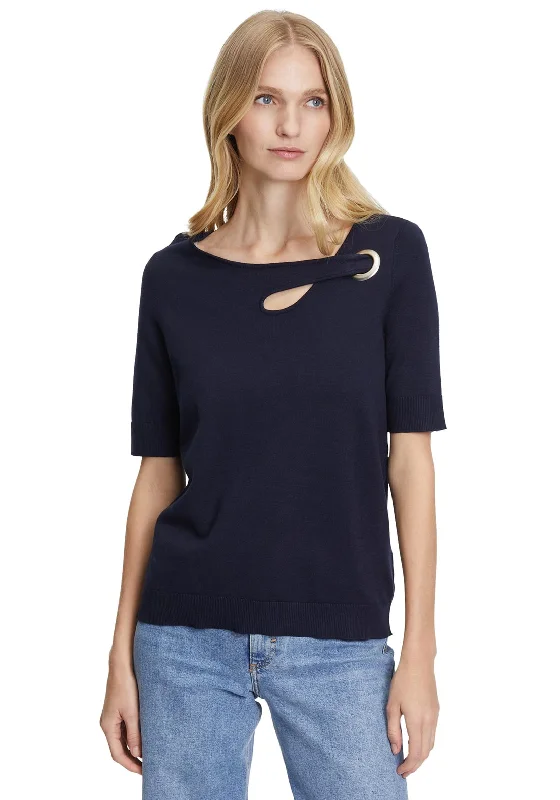 Betty Barclay Keyhole Short Sleeve Sweater, Navy Machine Wash Dry Clean Hand Wash