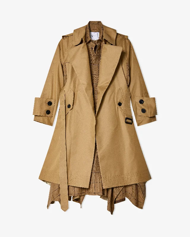 Sacai - Women's Cotton Gabardine Coat - (Beige) Tweed Herringbone Houndstooth