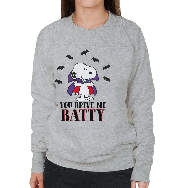 Peanuts You Drive Me Batty Halloween Snoopy Women's Sweatshirt Hoodie with Full-Zip Functional Layering