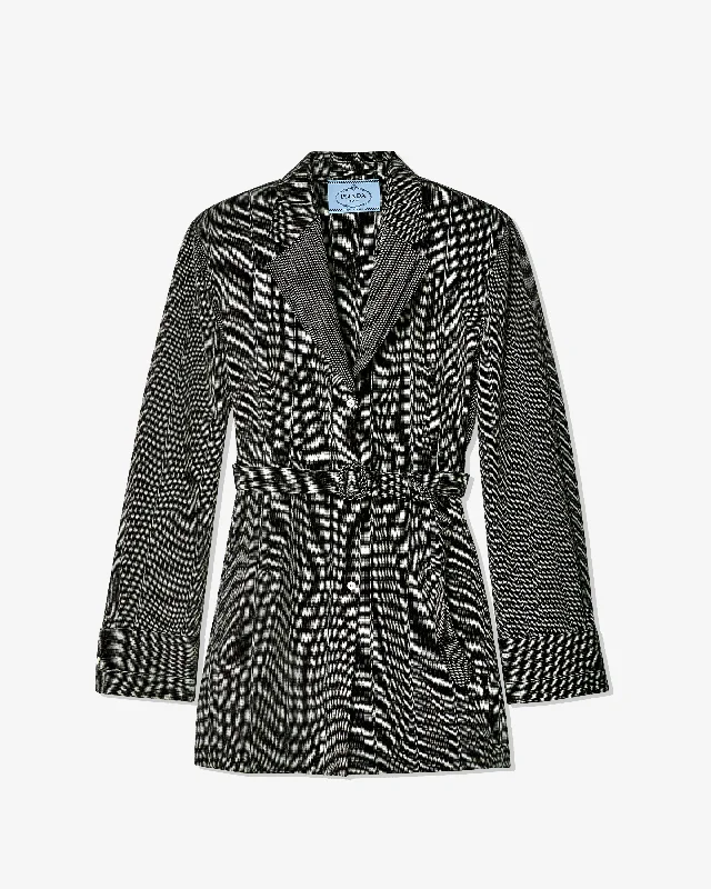 Prada - Women's Single-Breasted Pinstripe Wool Jacket - (Grey) Stand-Up Collar Roll-Neck Collar Turtle Neck