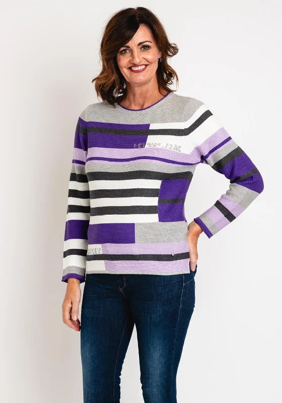 Rabe Multicoloured Stripe Knitted Sweater, Violet Lightweight Heavyweight Midweight