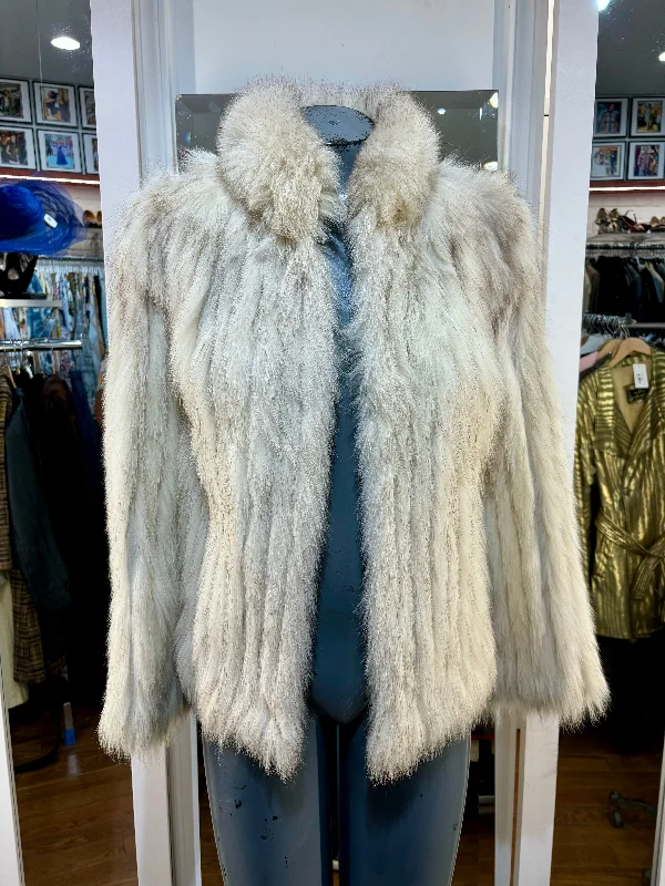 80’s Off White Fox Fur Coat Chenille Brocade Lace