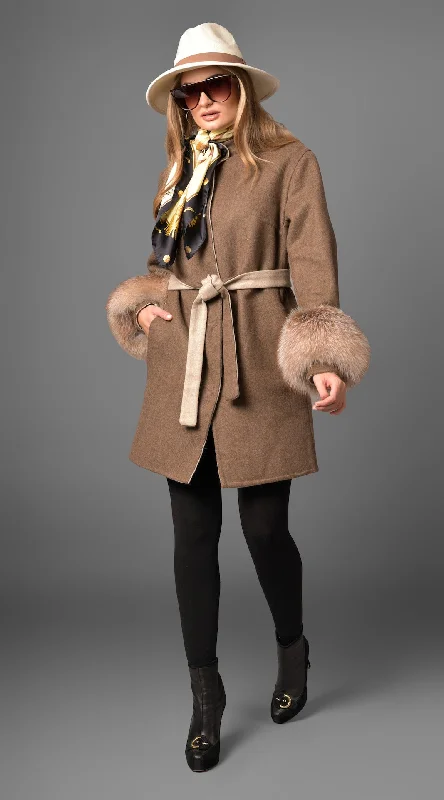 OUTLET Alpaca & Cashmere Reversible Coat - Crystal Fox Cuffs Trench Wool Cashmere