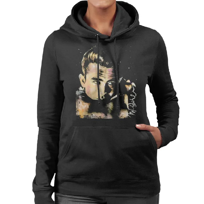 Sidney Maurer Original Portrait Of James Dean Quiff Women's Hooded Sweatshirt Hoodie with Sequins Glamorous Eye-catching