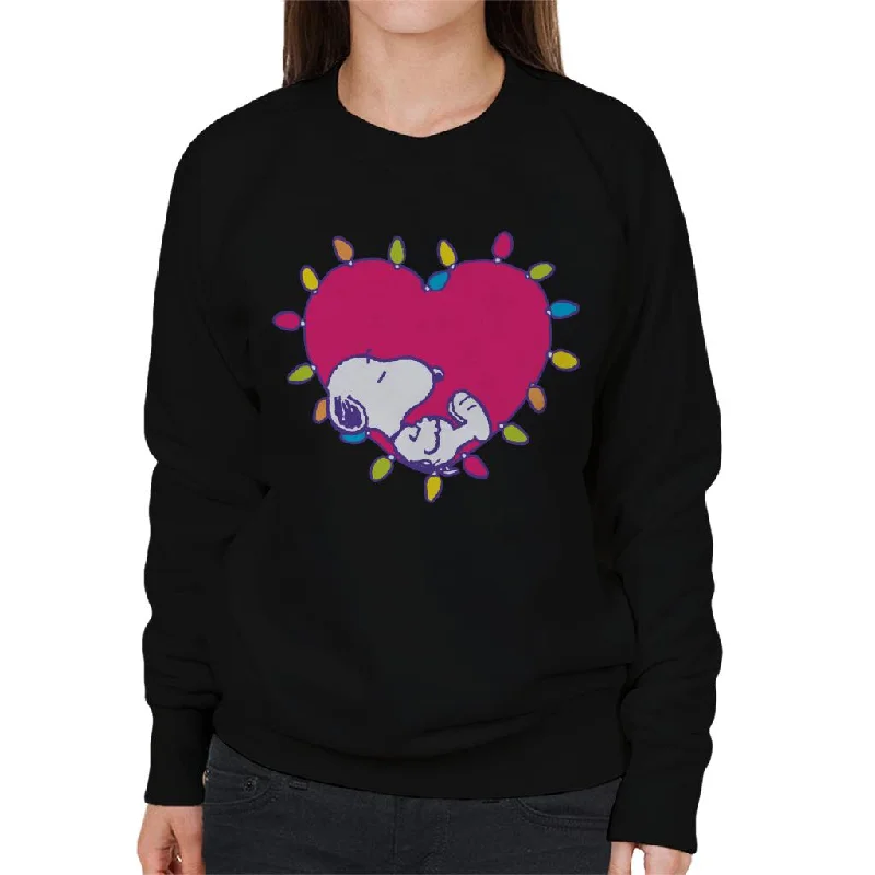 Peanuts Snoopy Sleeping In A Lit Up Pink Heart Women's Sweatshirt Hoodie with Lining Warm Insulated