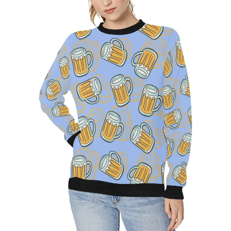 Beer pattern Women's Crew Neck Sweatshirt Hoodie with Ribbed Cuffs Snug Fit Comfort