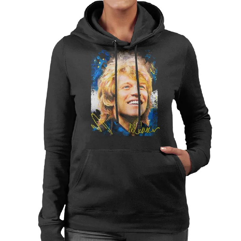 Sidney Maurer Original Portrait Of Jon Bon Jovi Smile Women's Hooded Sweatshirt Hoodie with Stripes Bold Sporty