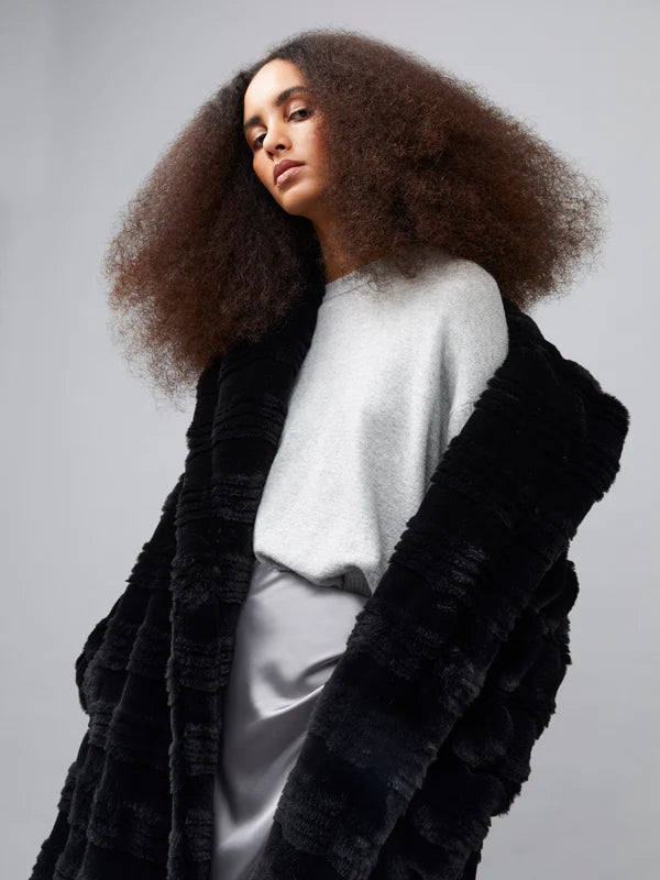 French Connection Daryn Faux Fur Coat-Blackout-70VAI Off-the-Shoulder Jacket Double-Breasted Coat Single-Breasted Coat