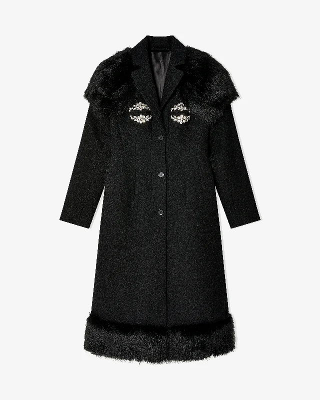 Simone Rocha - Women's Long Sculpted Coat - (Charcoal) Parka Down Jacket Wool Coat