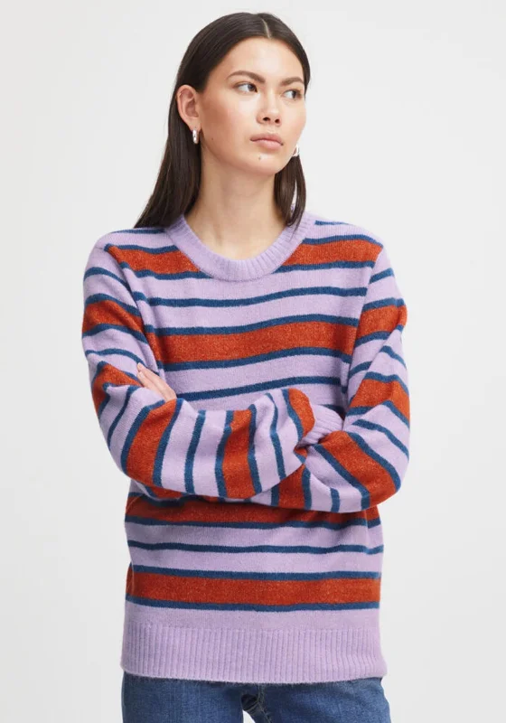 Ichi Striped Jumper, Purple Multi Handmade Hand-knitted Hand-woven