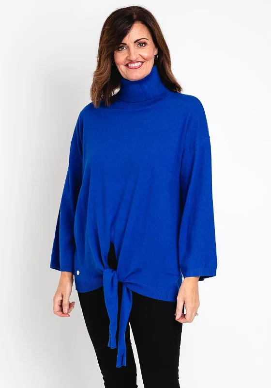 Natalia Collection One Size Tie Detail Sweater, Royal Blue Chenille Brocade Lace