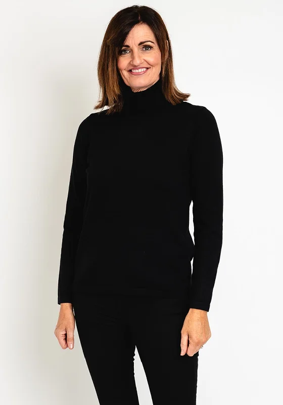 Natalia Collection Roll Neck Knit Sweater, Black Spandex Blend Rayon Blend Denim Blend