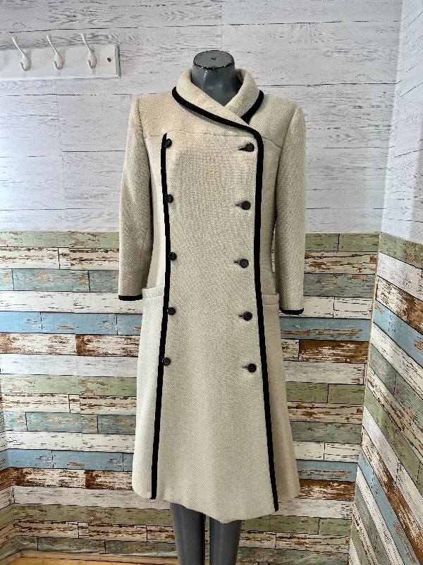 60’s Double Breasted Wool Coat with Black Trim Details by Jabé Originals Appliqued Beaded Sequined