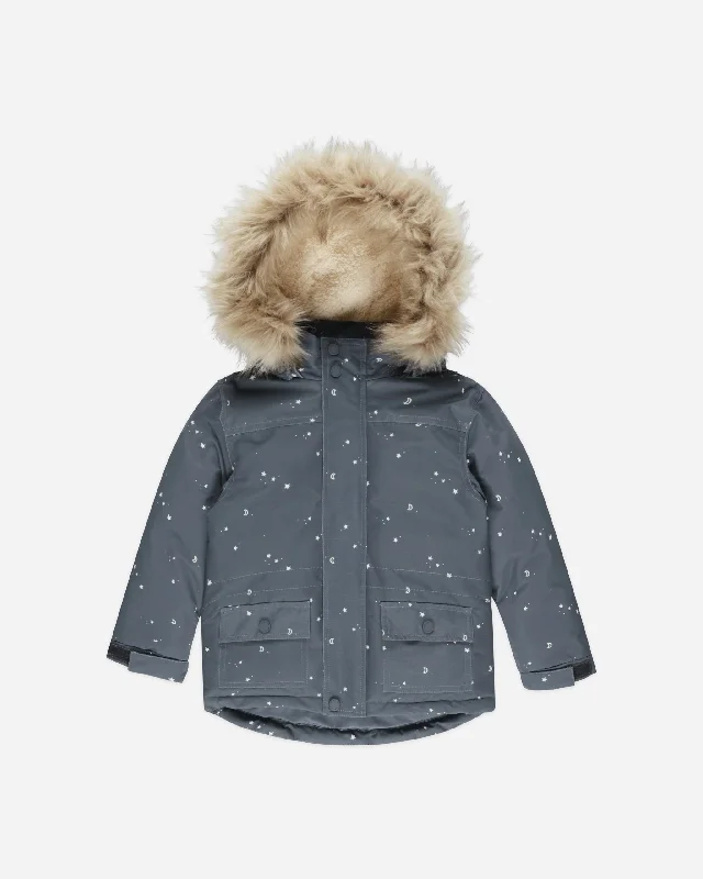 Parka Ski Jacket || Indigo Stars Herringbone Jacket Houndstooth Jacket Plaid Jacket