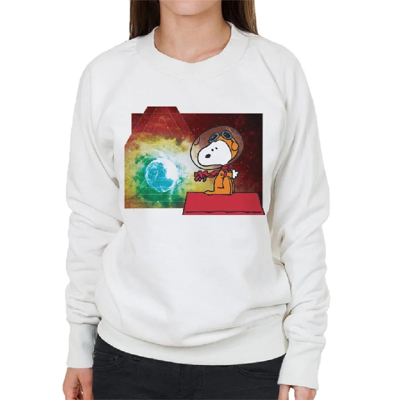 Peanuts Snoopy Kennel Ship Overlooking Earth Women's Sweatshirt Hoodie with Hem Elastic Stretchable Comfortable