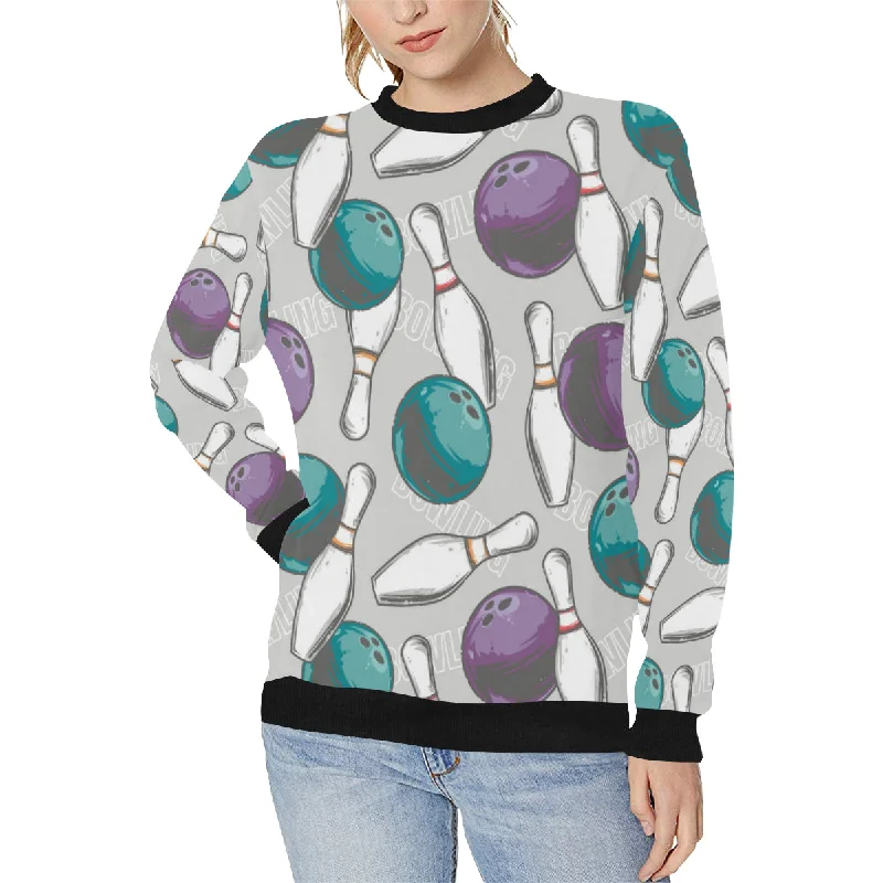 Bowling ball and pin gray background Women's Crew Neck Sweatshirt Hoodie Dress Longline Feminine