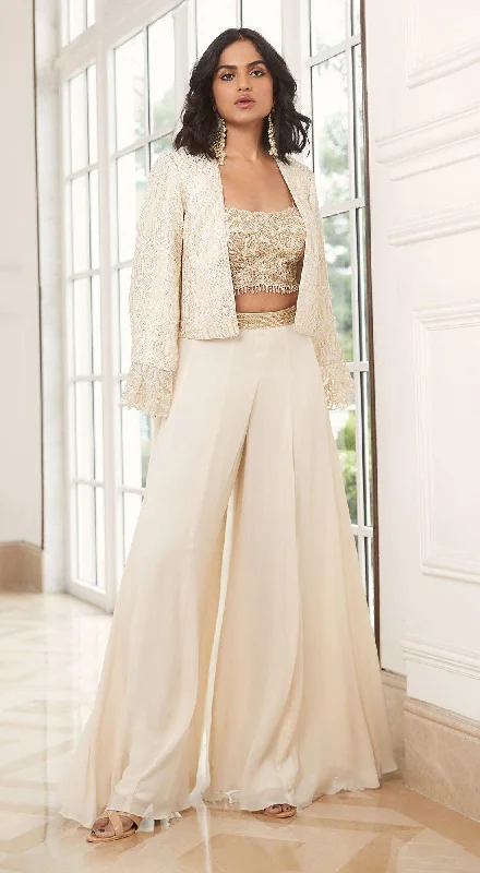 Ivory Sharara Set With Cutwork Jacket Tiered Jacket Buttoned Jacket Zippered Jacket