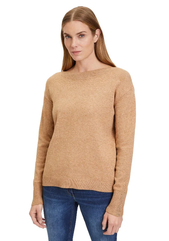 Betty Barclay Boat Neckline Knit Jumper, Camel Cotton Fabric Linen Fabric Terry Fabric