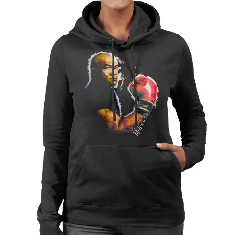 Sidney Maurer Original Portrait Of George Foreman Women's Hooded Sweatshirt Hoodie with Button Classic Timeless