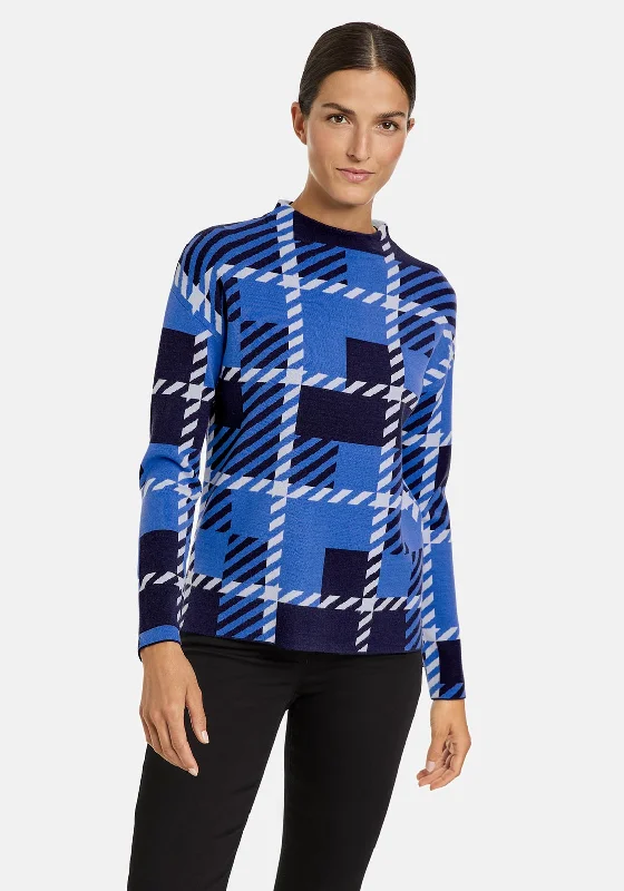 Gerry Weber Modern Check Print Jumper, Azure Multi Modern Contemporary Chic