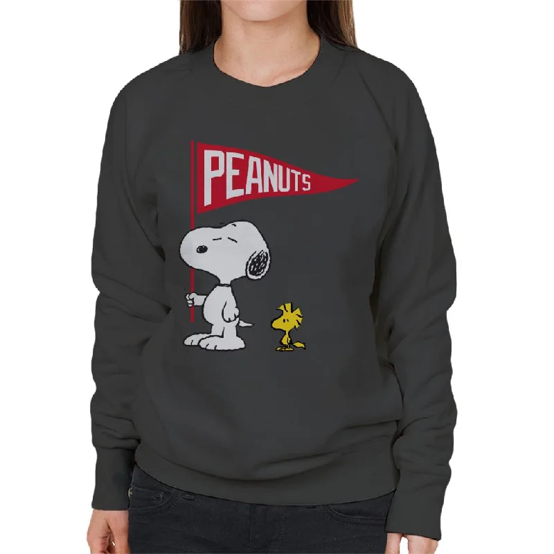 Peanuts Snoopy & Woodstock Flag Women's Sweatshirt Hoodie with Ribbed Hem Stretchable Secure