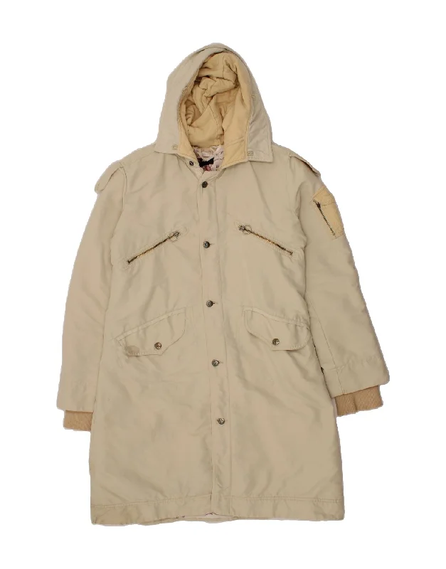 DIESEL Womens Hooded Windbreaker Coat UK 16 Large Beige Nylon Vent Hem Cuff