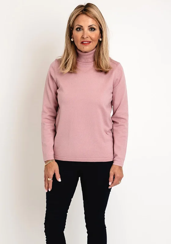 Natalia Collection Roll Neck Knit Sweater, Pink Long Sweater Short Sweater Cropped Sweater