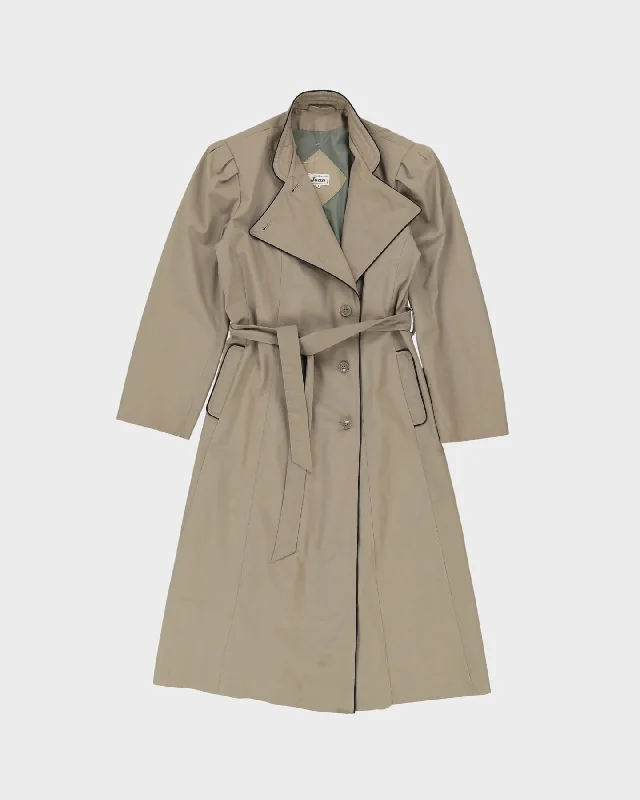 Vintage 1980s Khaki Mac Coat - S Pleated Ruffled tiered