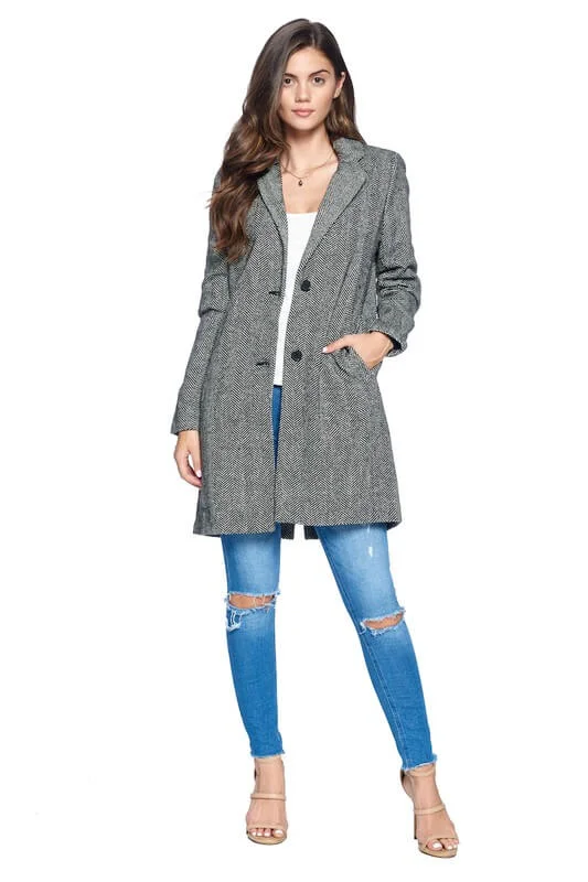 Arilyn Herringbone Dress Coat Cardigan Sweater Pullover