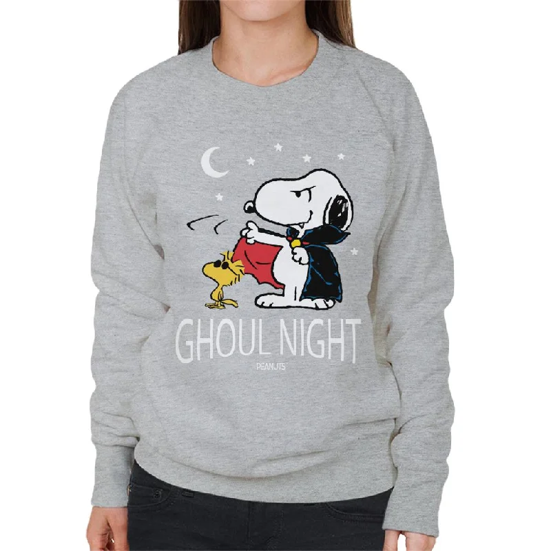 Peanuts Ghoul Night Snoopy & Woodstock Women's Sweatshirt Hoodie with Puffed Sleeves Voluminous Trendy