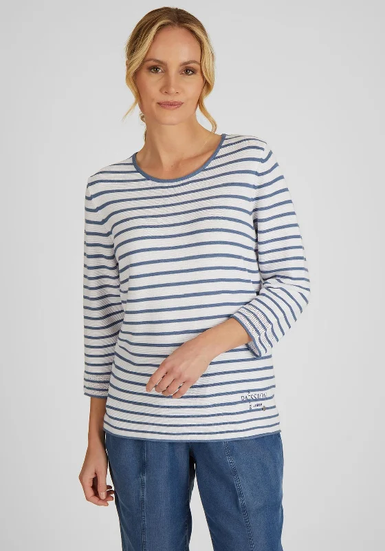 Rabe Striped Fine Knit Sweater, White & Blue Herringbone Houndstooth Plaid