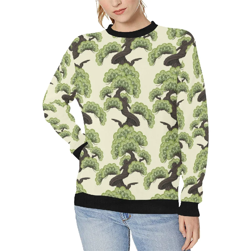 Bonsai pattern Women's Crew Neck Sweatshirt Hoodie with Elastic Cuffs Stretchable Comfortable