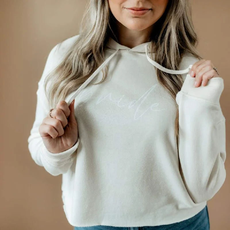 Bride (cursive) Cropped Sweatshirt Hoodie with Print Artistic Unique