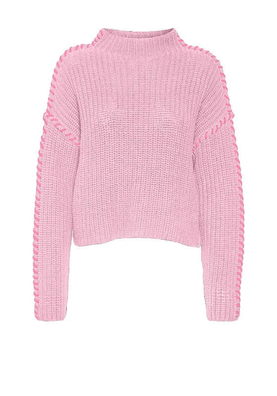 Vero Moda Chunky Stitch Trim Jumper, Pink Stretchy Elastic Breathable