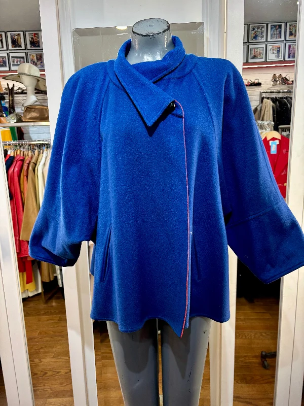 60’s Royal Blue With Red Lining Short Coat By Chloé For Bergdorf Goodman Zip Front Button Front Snap Front