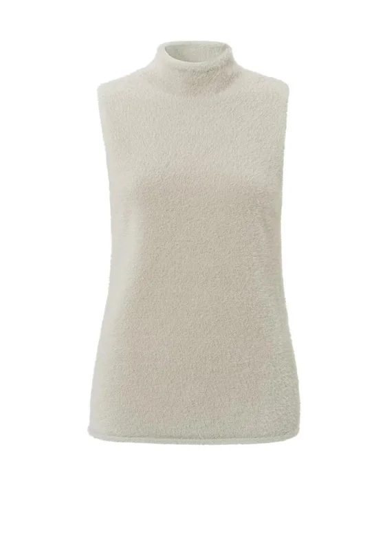 YAYA Sleeveless Fluffy Sweater, Pure Cashmere Brown Spandex Rayon Corduroy