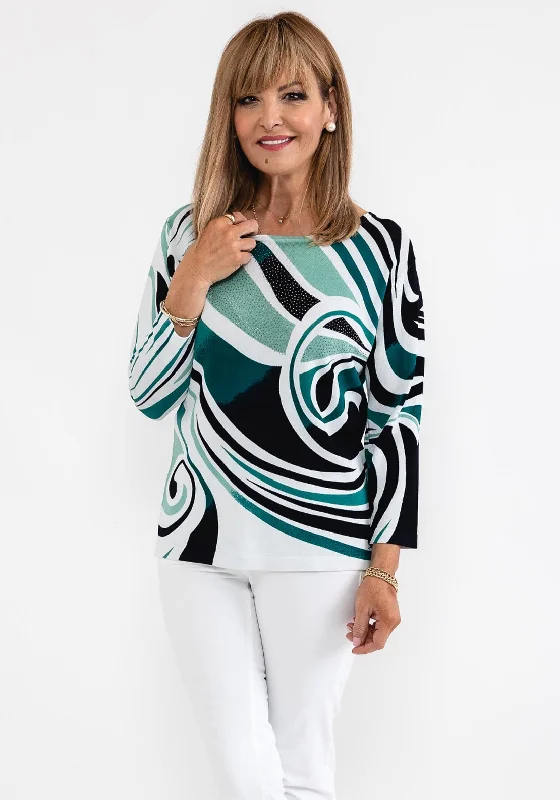 Anonymous Rhinestone & Swirl Pattern Sweater, Green Multi Chenille Blend Fleece Blend Nylon Blend