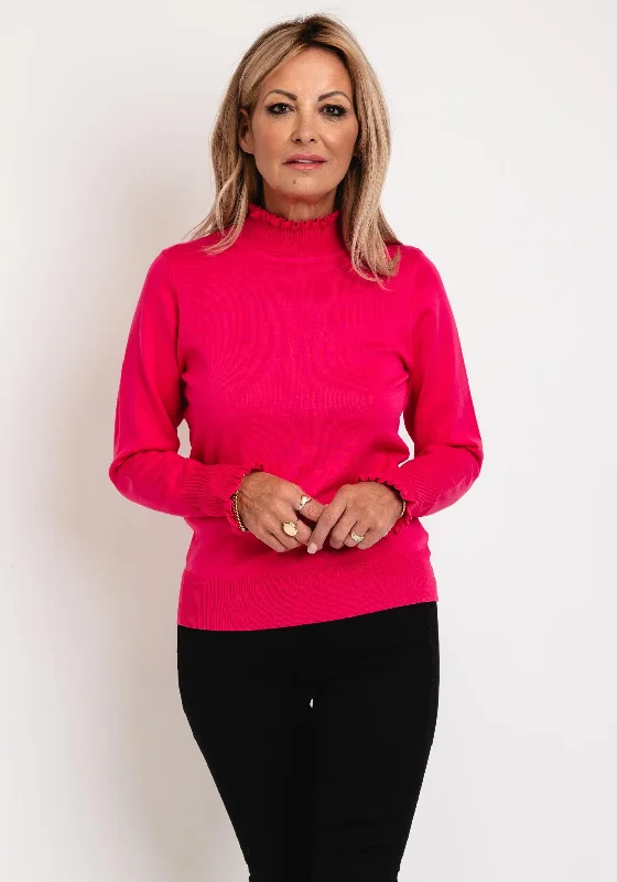 Micha Frilled High Neck Sweater, Fuchsia Layered Multi-layer Single Layer