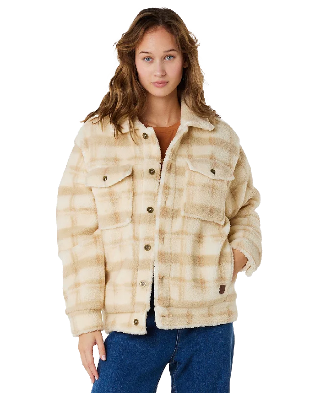 Sunrise Sherpa Jacket in Beige Ribbed Jacket Pleated Jacket Ruffled Jacket