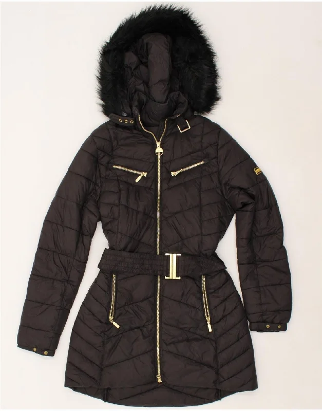 BARBOUR Womens Hooded Padded Coat UK 12 Medium Black Trim Padded Insulated