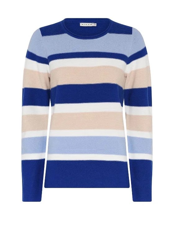 Micha Block Stripe Knit Sweater, Royal Blue Multi Terry Blend Velvet Blend Canvas Blend