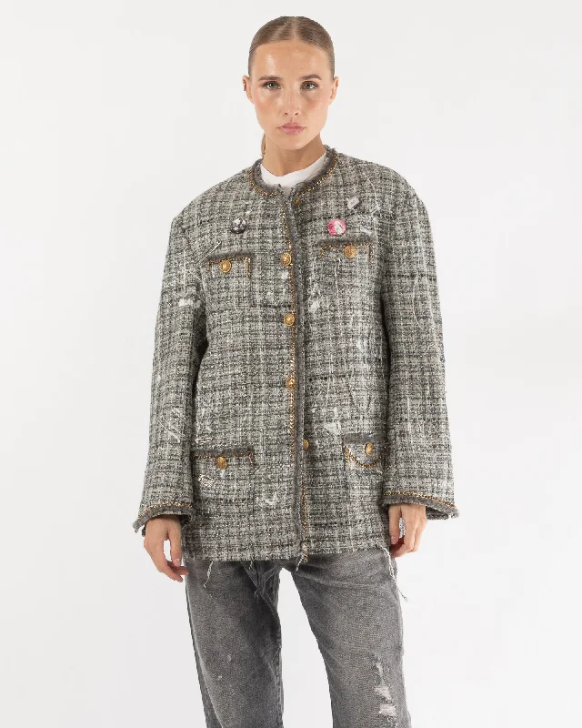 Slouch Tweed Jacket Notch Collar Peter Pan Collar Cowl Neck