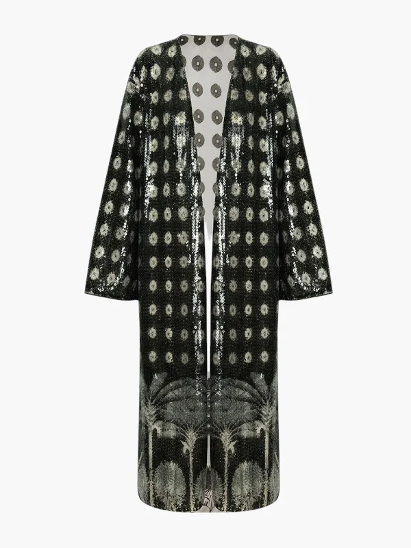 Tintindeo Sequins Midi Coat Hooded Caped Scarf