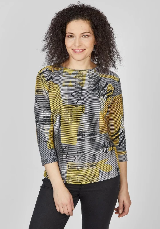 Rabe Ribbed Abstract Print Sweater, Yellow Seamless Knitted Crochet