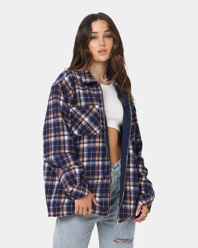 XXIII Soren Plaid Bomber Jacket Blue Knit Jacket Woven Jacket Fleece Jacket