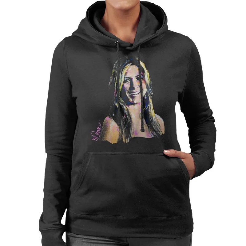 Sidney Maurer Original Portrait Of Jennifer Aniston Women's Hooded Sweatshirt Hoodie with Side Slits Relaxed Casual