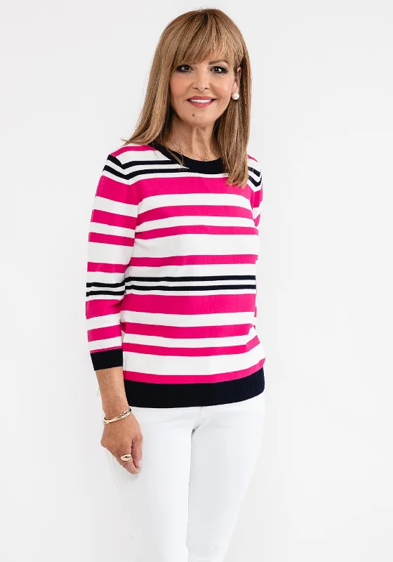 Anonymous Striped Fine Sweater, Pink Multi Spandex Blend Rayon Blend Denim Blend