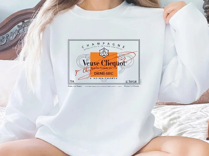 Brunch Brunch Baby Veuve Champagne Label Sweatshirt Hoodie with Front Slit Layering Stylish